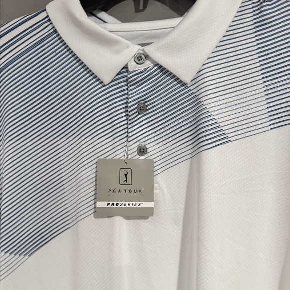 PGA Tour Men's Striped White and Navy Polo Shirt - Picture 1 of 4